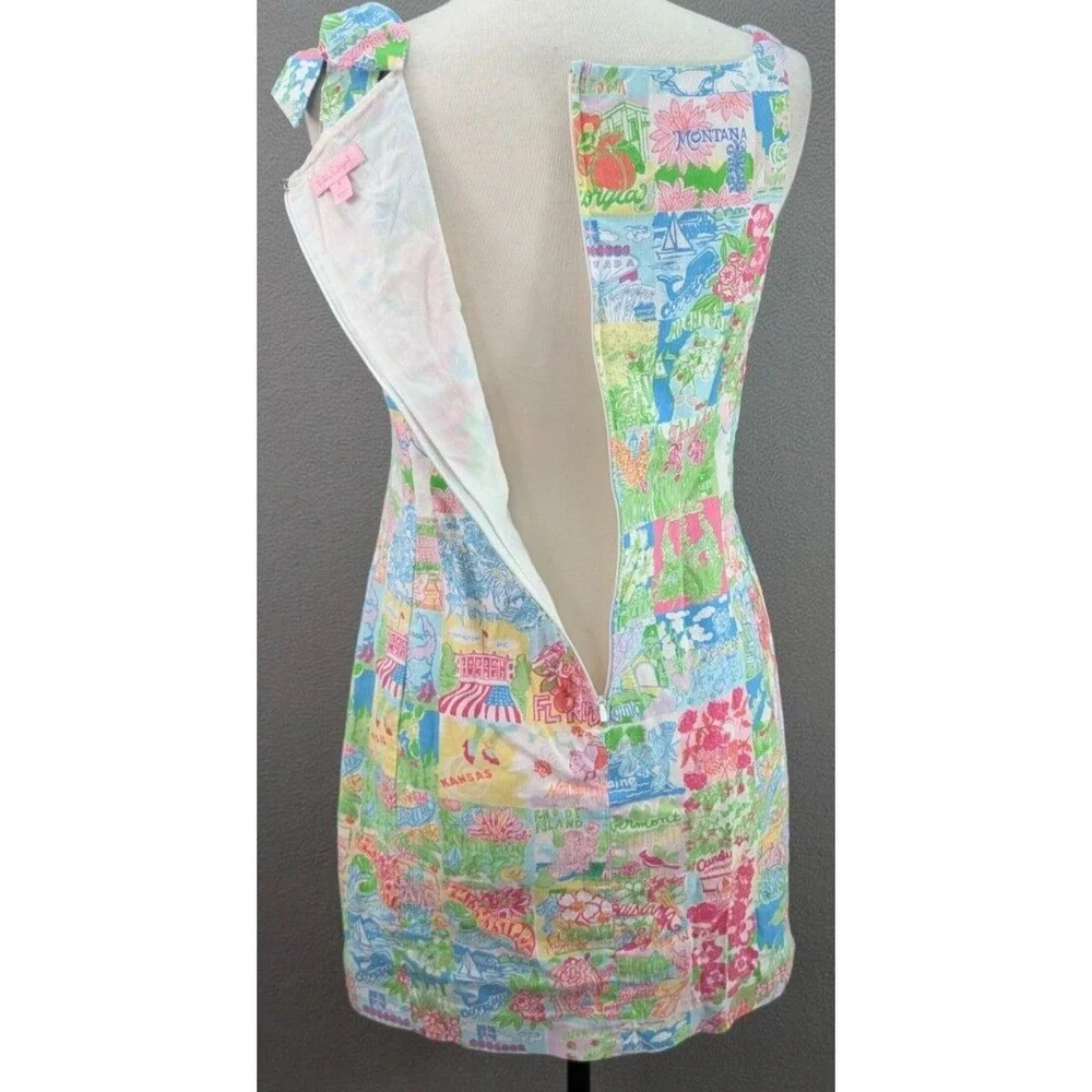 Lilly Pulitzer Shift Dress Sz 6 Multicolor Patchwork Sleeveless Bow Strap Resort - Picture 13 of 16